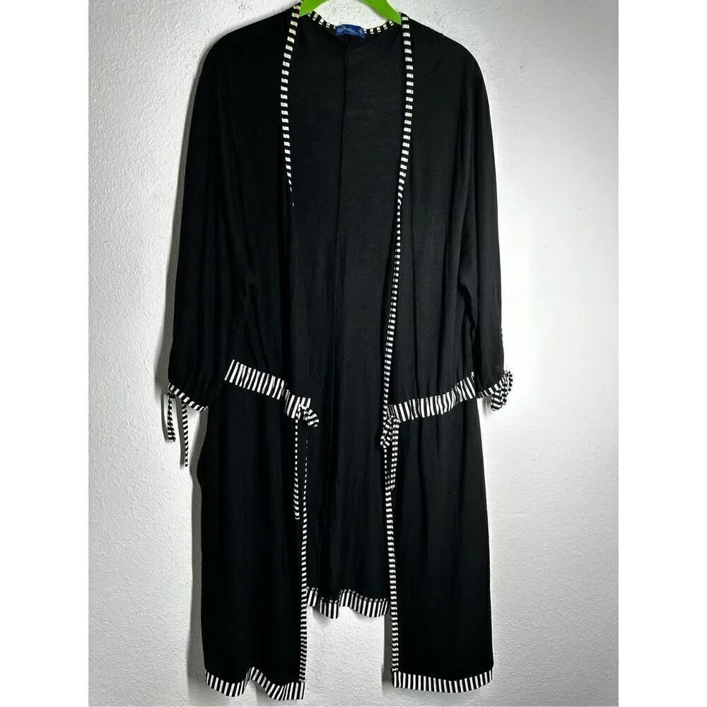 Aster By Firmiana Women’s Beachy Cover Up Black White Trim Size XL